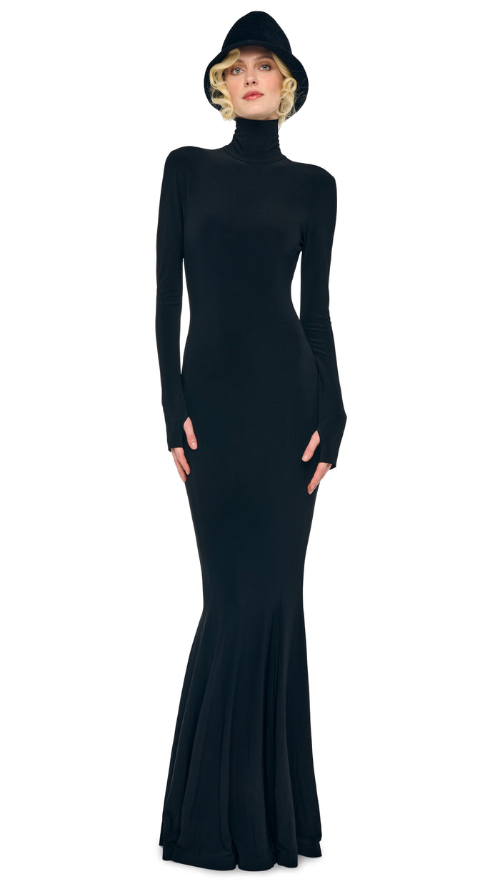 norma kamali LONG SLEEVE TURTLE FISHTAIL GOWN
