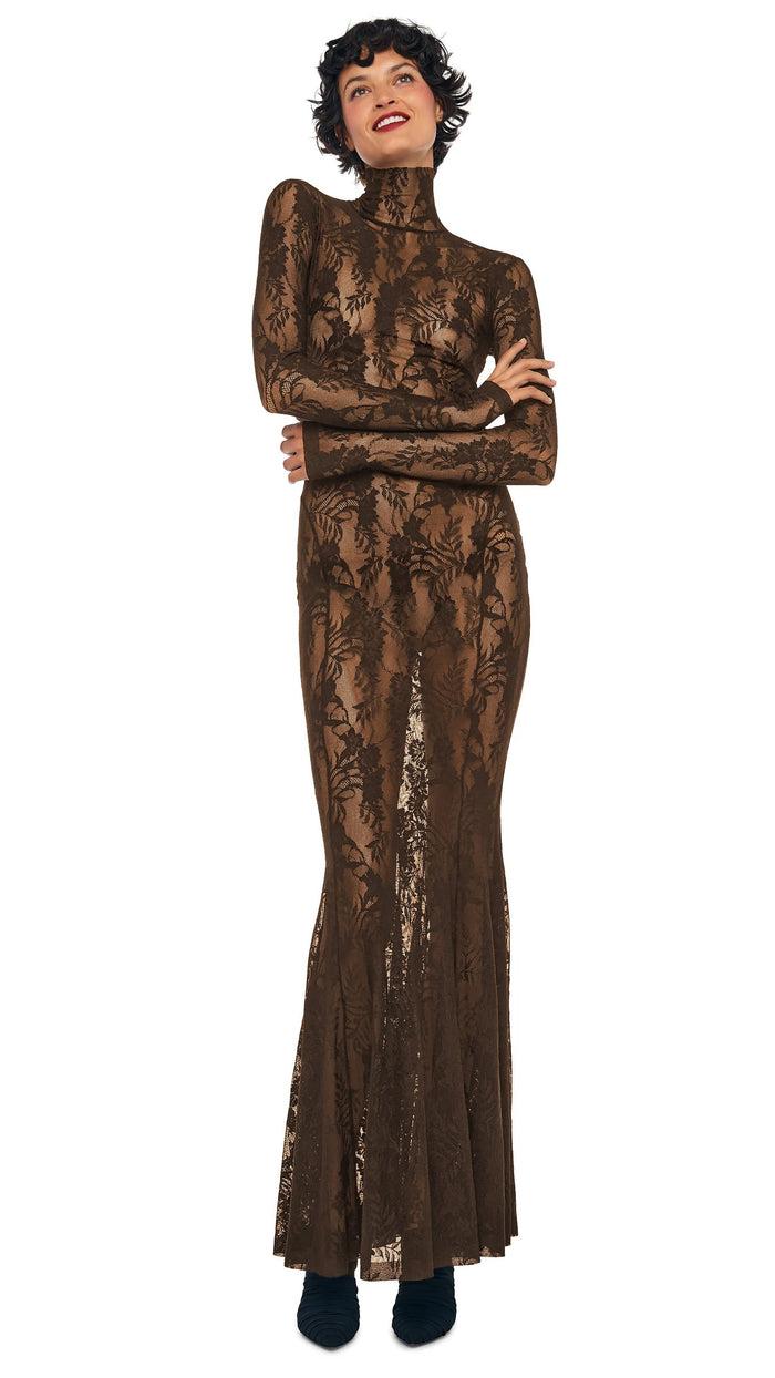 norma kamali LONG SLEEVE TURTLE FISHTAIL GOWN