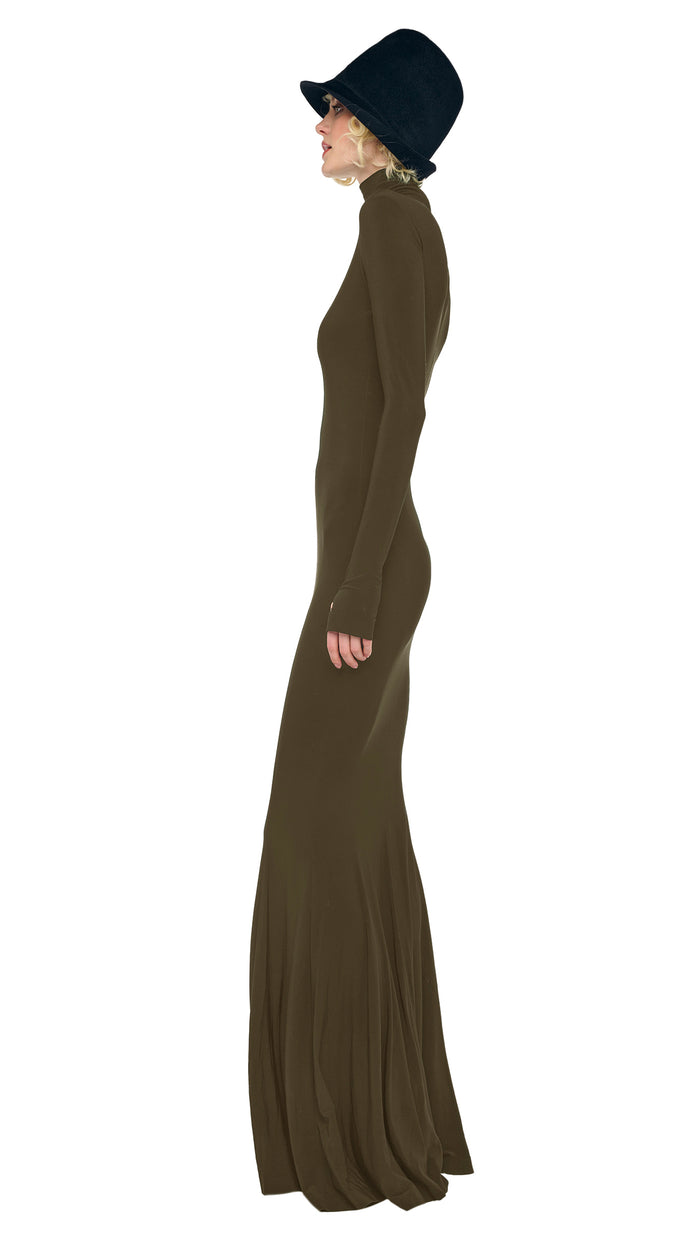 Norma Kamali LONG SLEEVE TURTLE FISHTAIL GOWN