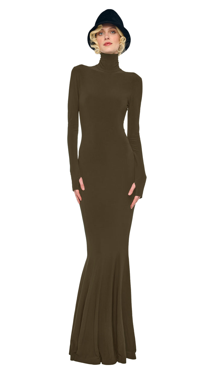 norma kamali LONG SLEEVE TURTLE FISHTAIL GOWN