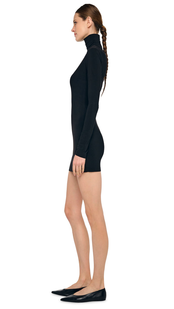 Norma Kamali LONG SLEEVE TURTLENECK MINI DRESS