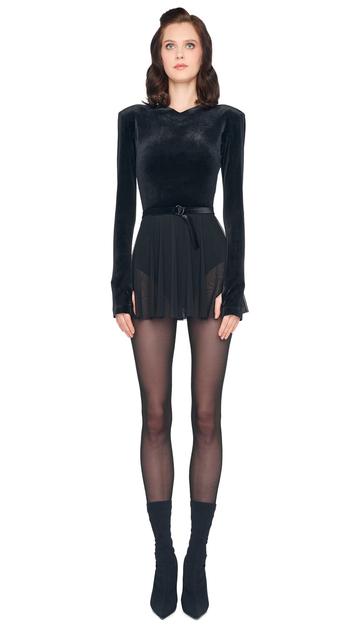 Norma Kamali LONG SLEEVE V NECK FLARED PICKLEBALL