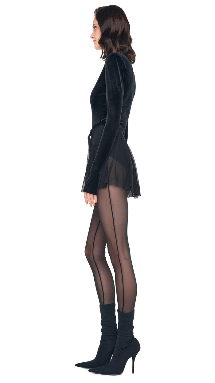 Norma Kamali LONG SLEEVE V NECK FLARED PICKLEBALL