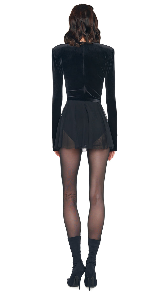 Norma Kamali LONG SLEEVE V NECK FLARED PICKLEBALL