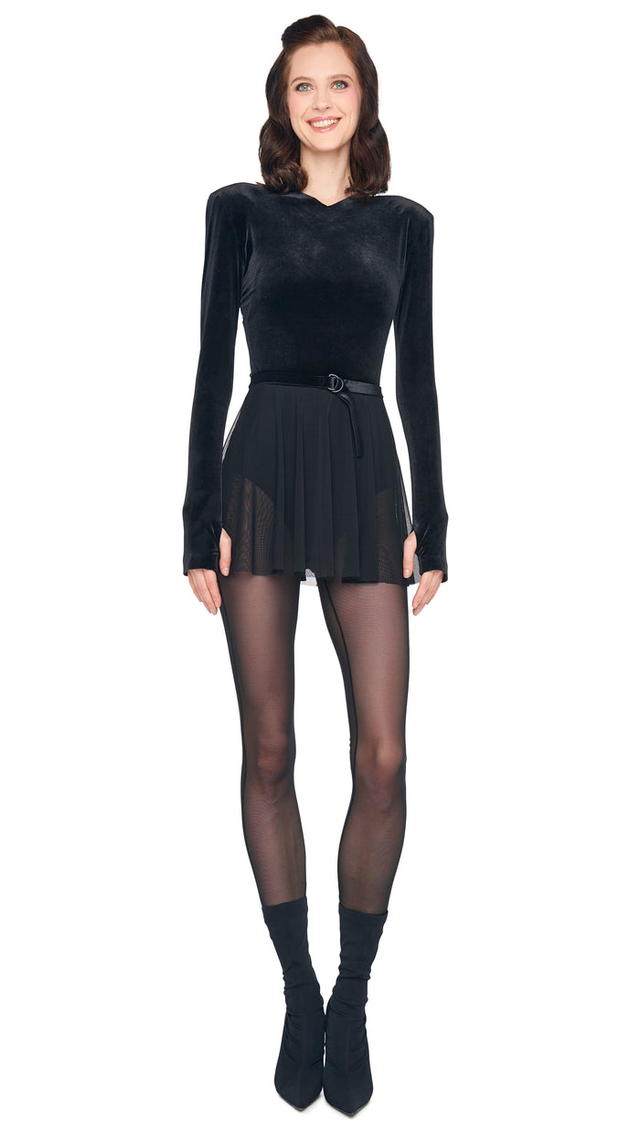 norma kamali LONG SLEEVE V NECK FLARED PICKLEBALL