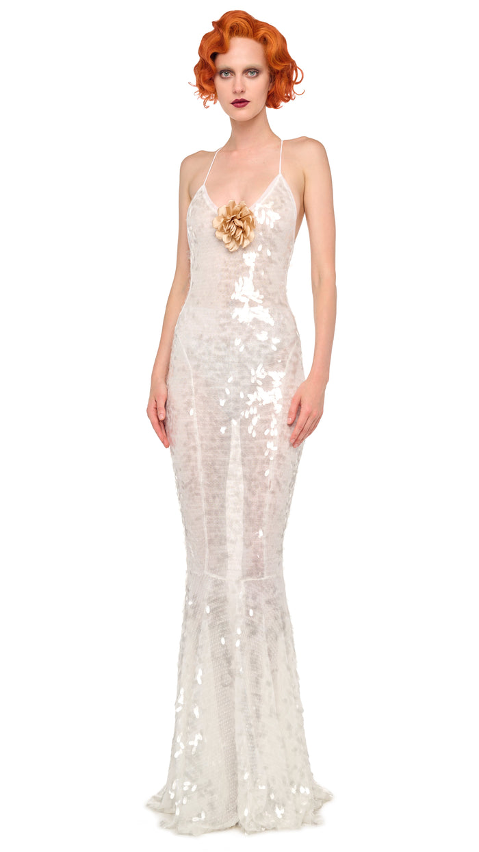 norma kamali LOW BACK FARA SLIP FISHTAIL GOWN