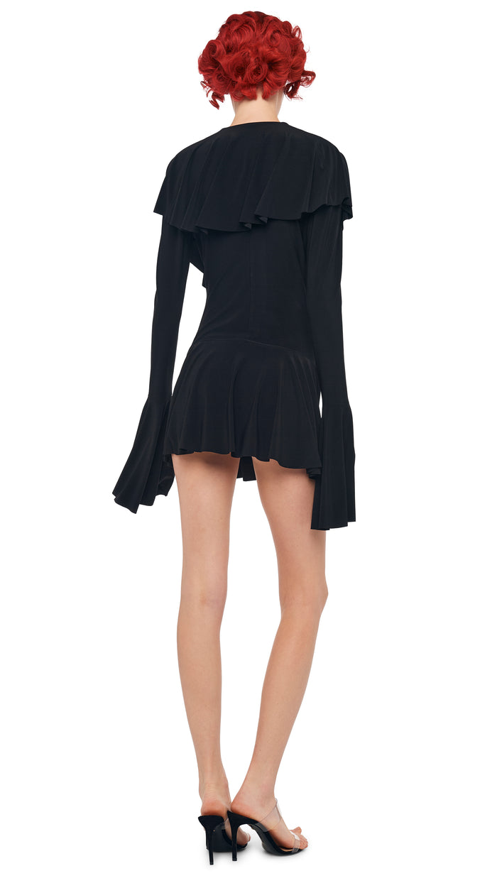 Norma Kamali LS DEEP V RUFFLE MINI DRESS