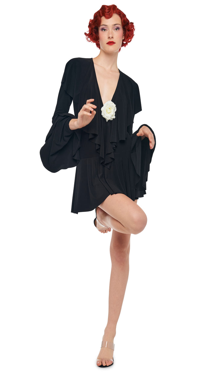 Norma Kamali LS DEEP V RUFFLE MINI DRESS