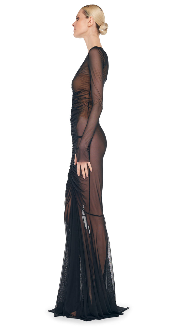 Norma Kamali LS SHIRRED FISHTAIL GOWN / BISHOP