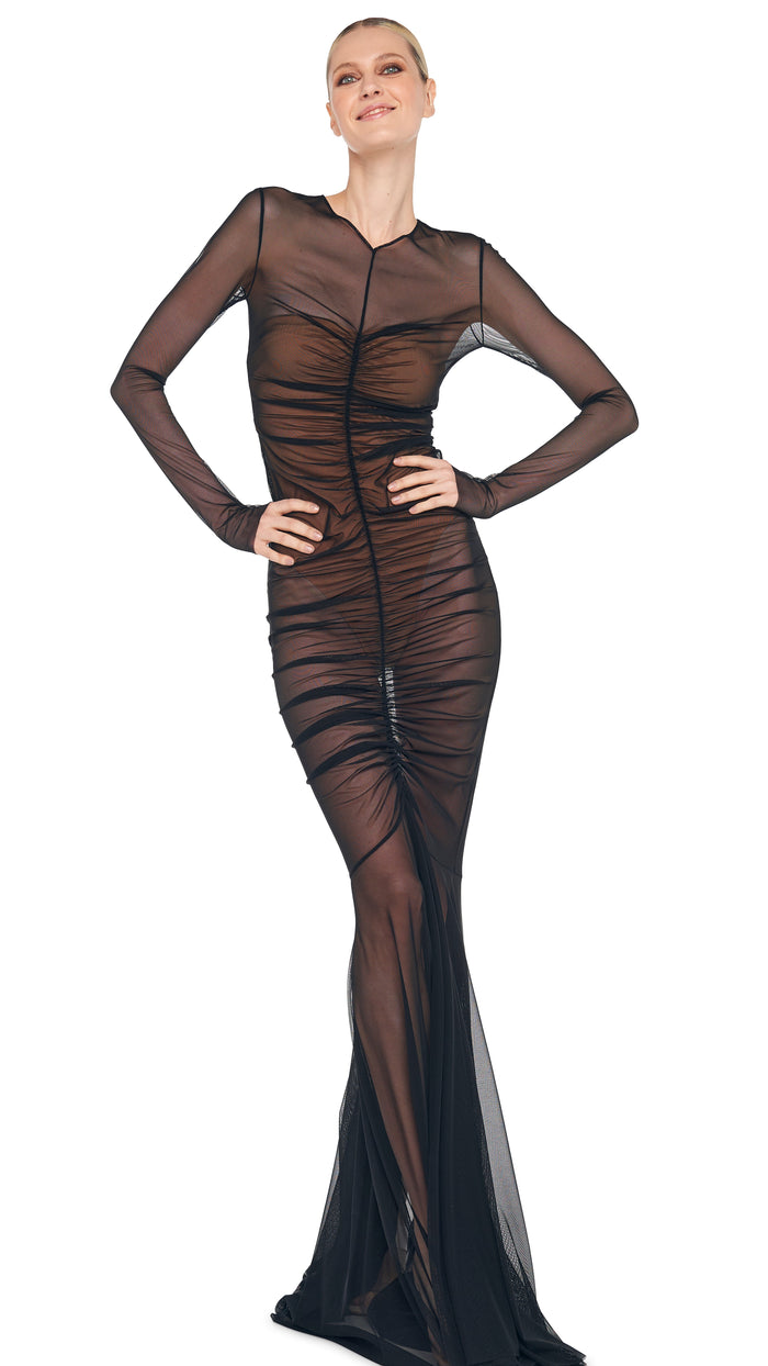 norma kamali LS SHIRRED FISHTAIL GOWN / BISHOP