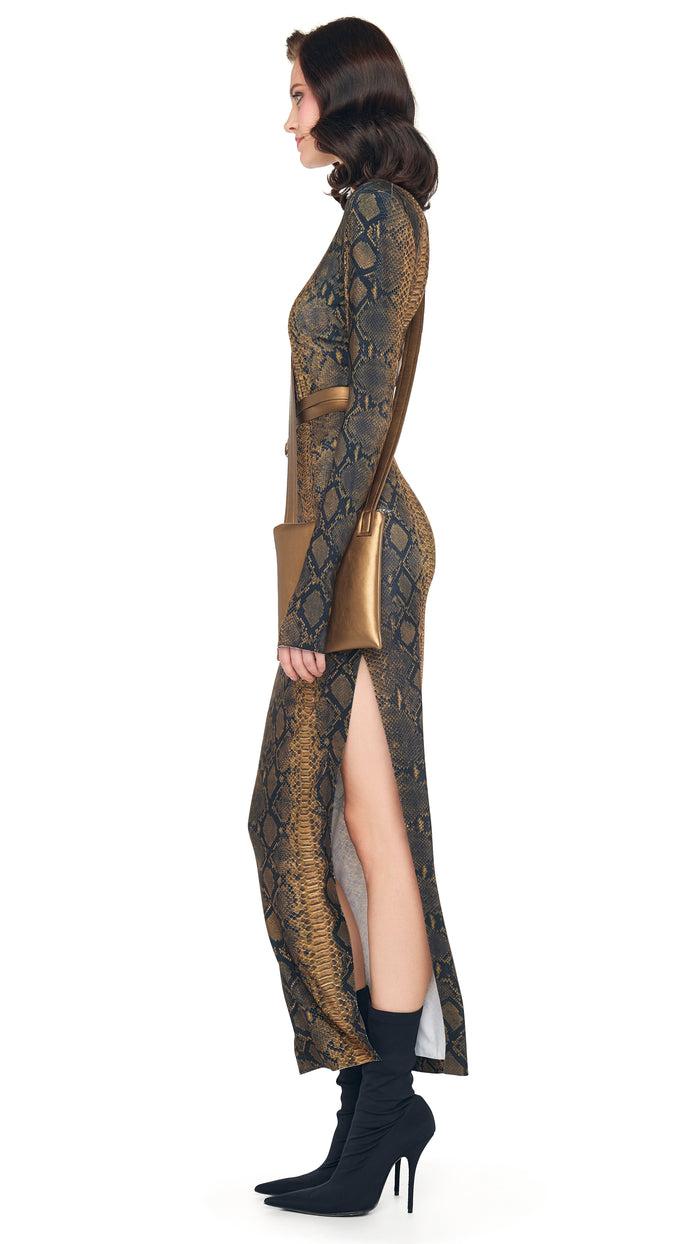 Norma Kamali LS SHOULDER PAD SIDE SLIT GOWN