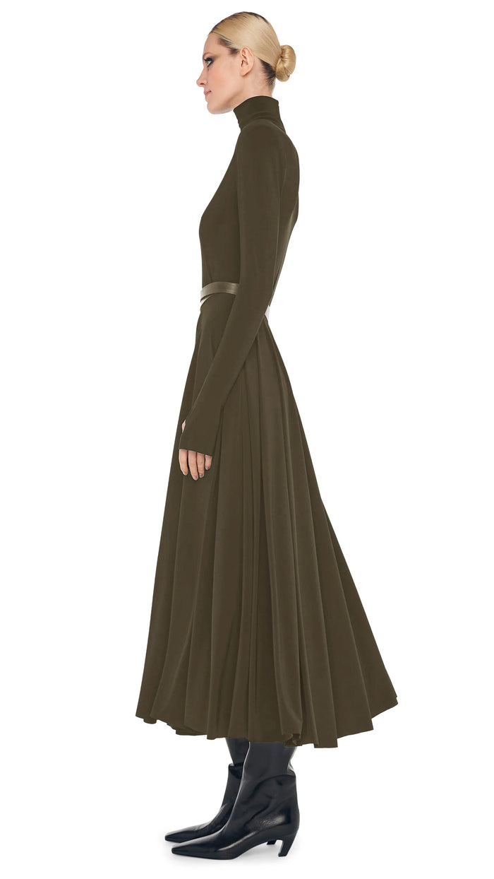 Norma Kamali LS SHOULDER PAD TURTLE FLARED DRESS