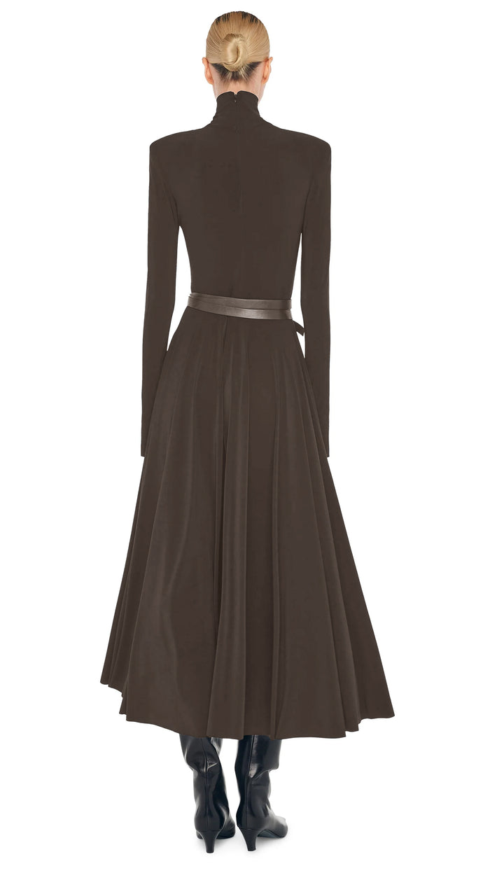 Norma Kamali LS SHOULDER PAD TURTLE FLARED DRESS