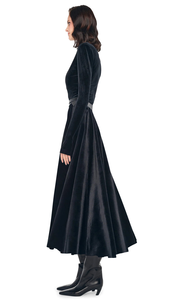 Norma Kamali LS SHOULDER PAD TURTLE FLARED DRESS