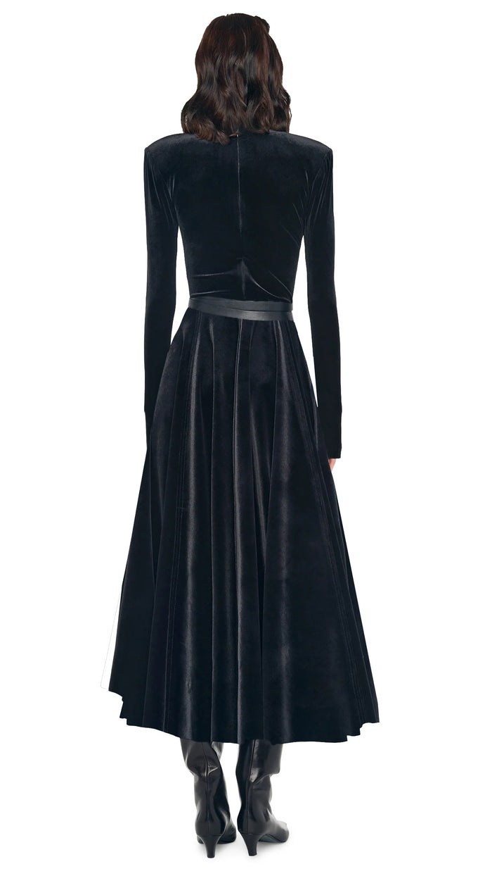 Norma Kamali LS SHOULDER PAD TURTLE FLARED DRESS