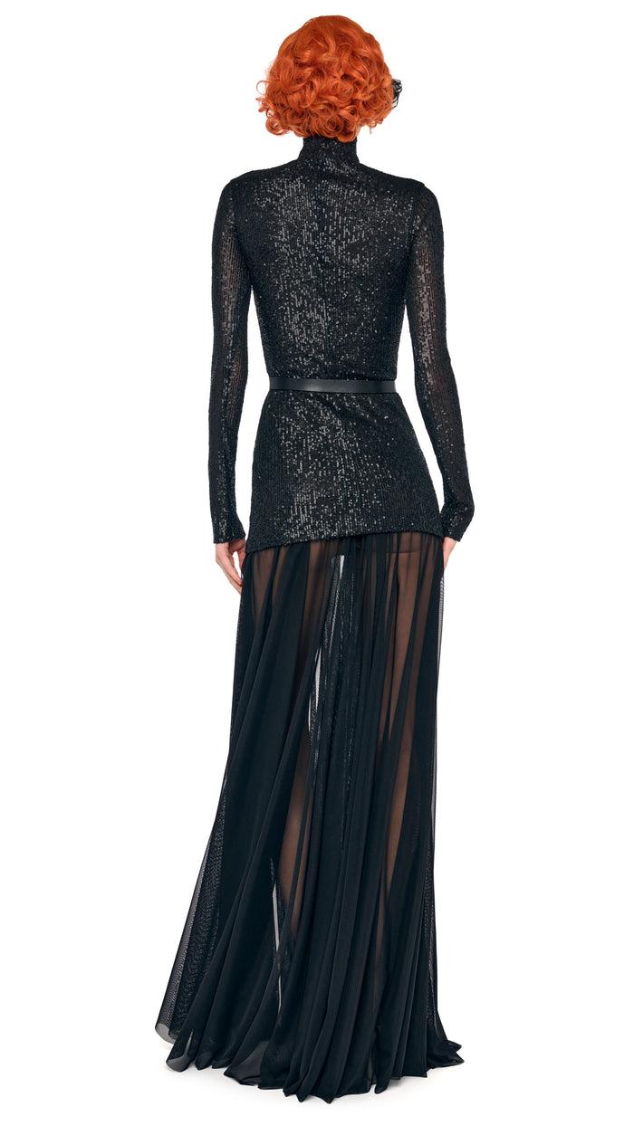 Norma Kamali LS TURTLENECK COMBO FLARED GOWN