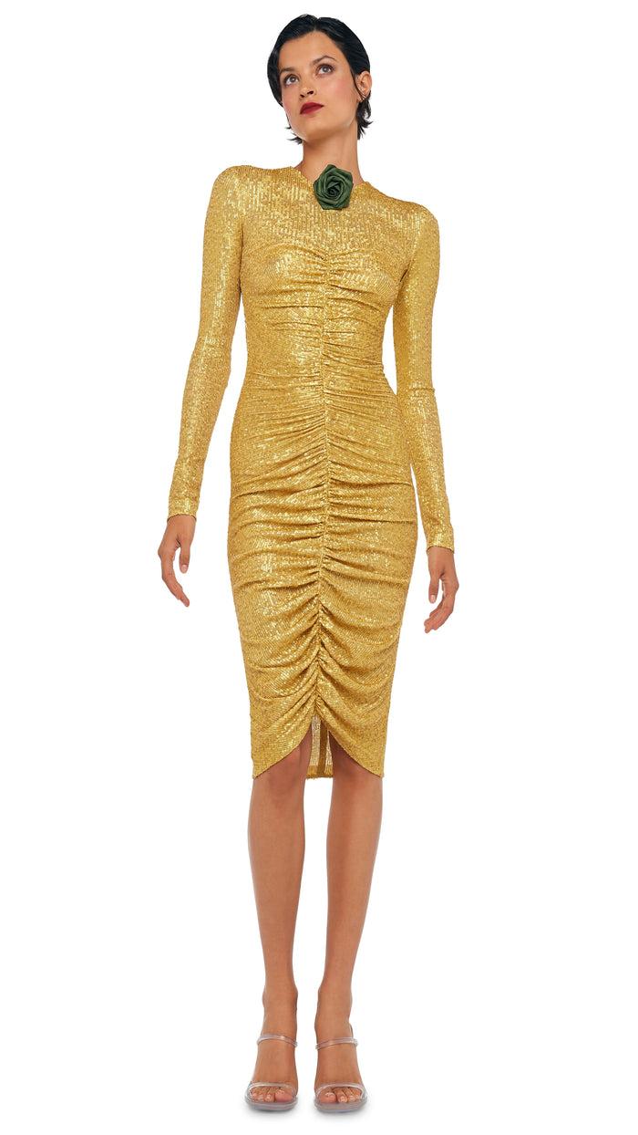 Norma Kamali LS V NECK SHIRRED FRONT DRESS