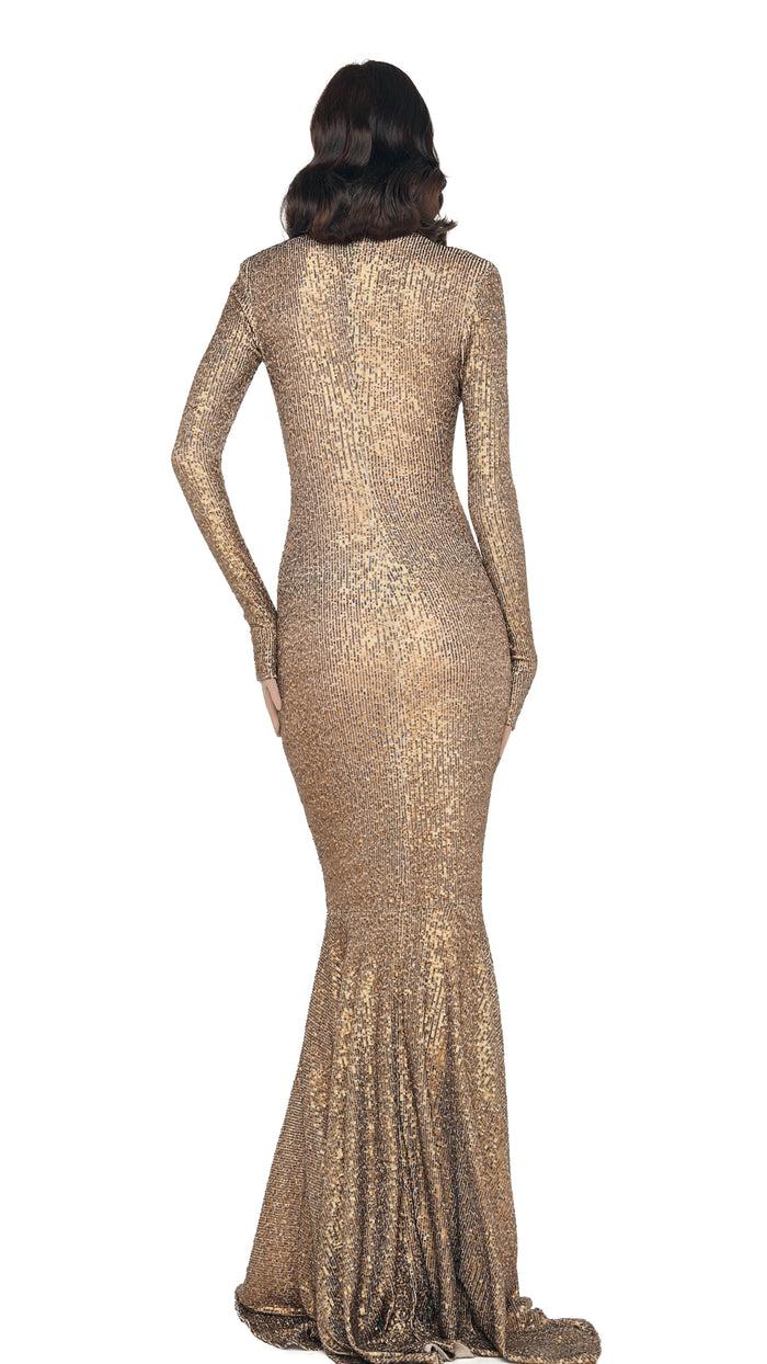 Norma Kamali LS V NECK SHIRRED FRONT FISHTAIL GOWN