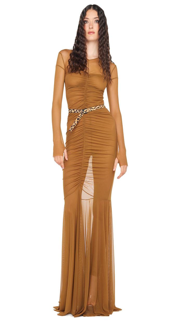 Norma Kamali LS V NECK SHIRRED FRONT FISHTAIL GOWN