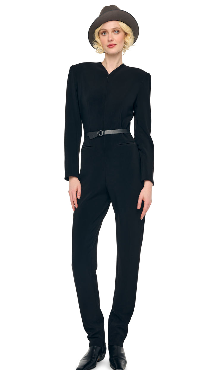 norma kamali LS V NECK ZIP FRONT TAPERED JUMPSUIT