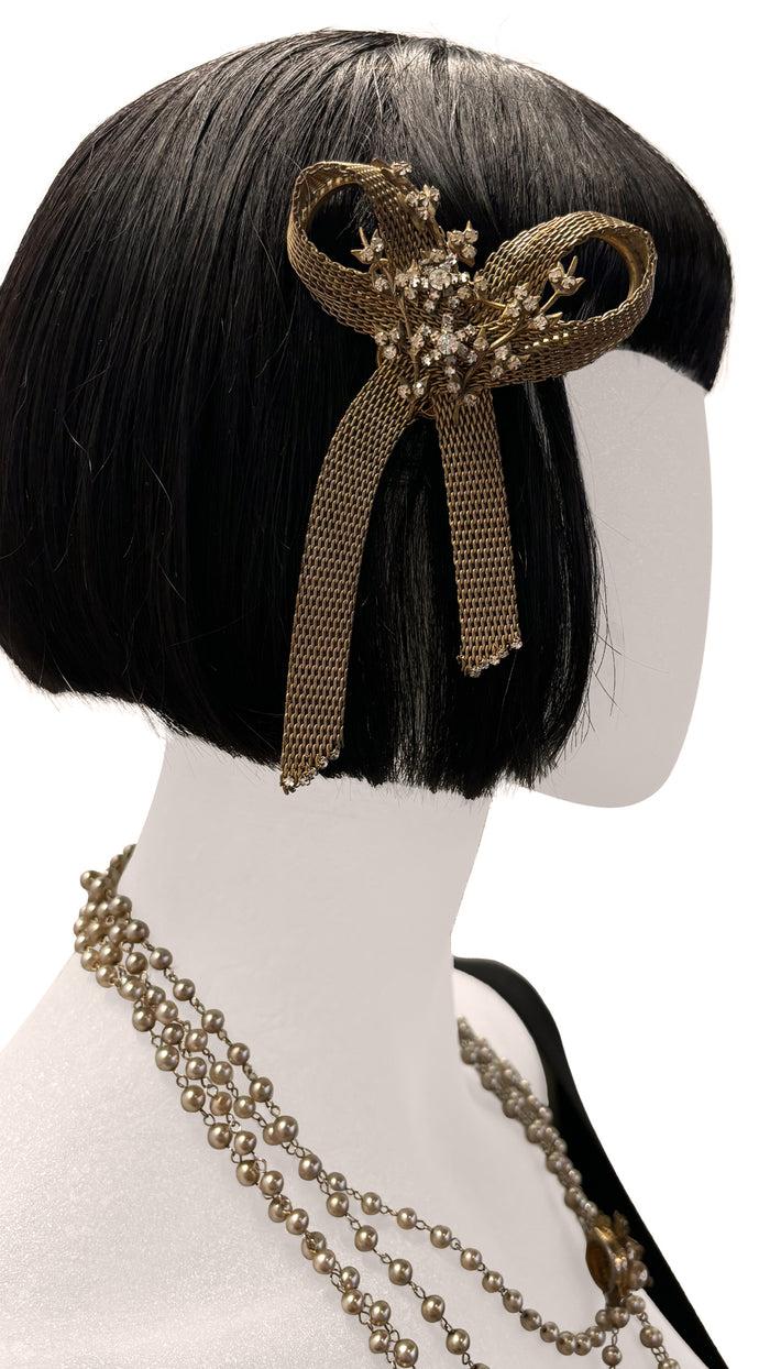 norma kamali MIRIAM HASKELL STONE/BRASS BOW BROOCH