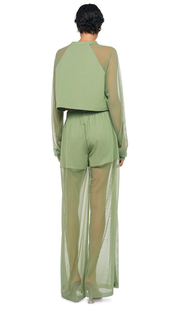 Norma Kamali OS RAGLAN CROPPED TOP W/ MESH