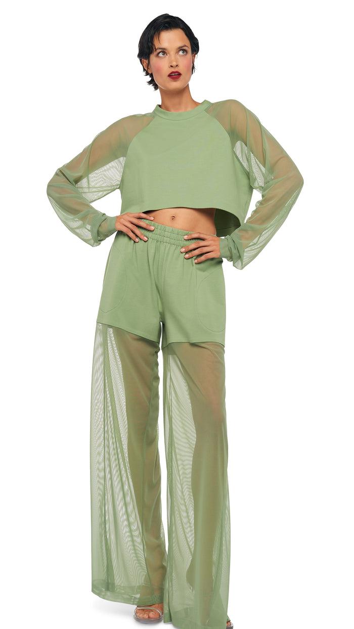 norma kamali OS RAGLAN CROPPED TOP W/ MESH