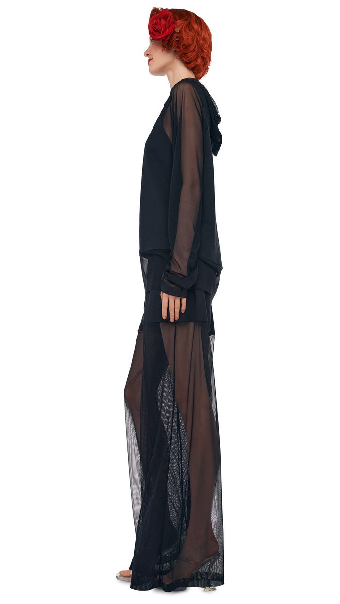 Norma Kamali OS RAGLAN SLEEVE HOODED TOP W/ MESH