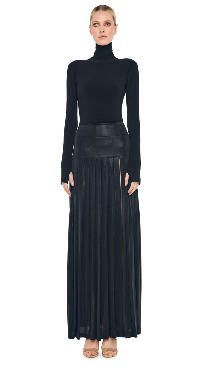 Norma Kamali PLEATED LONG SKIRT WITH SLIT