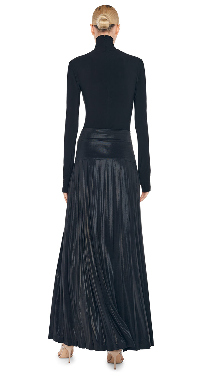 Norma Kamali PLEATED LONG SKIRT WITH SLIT
