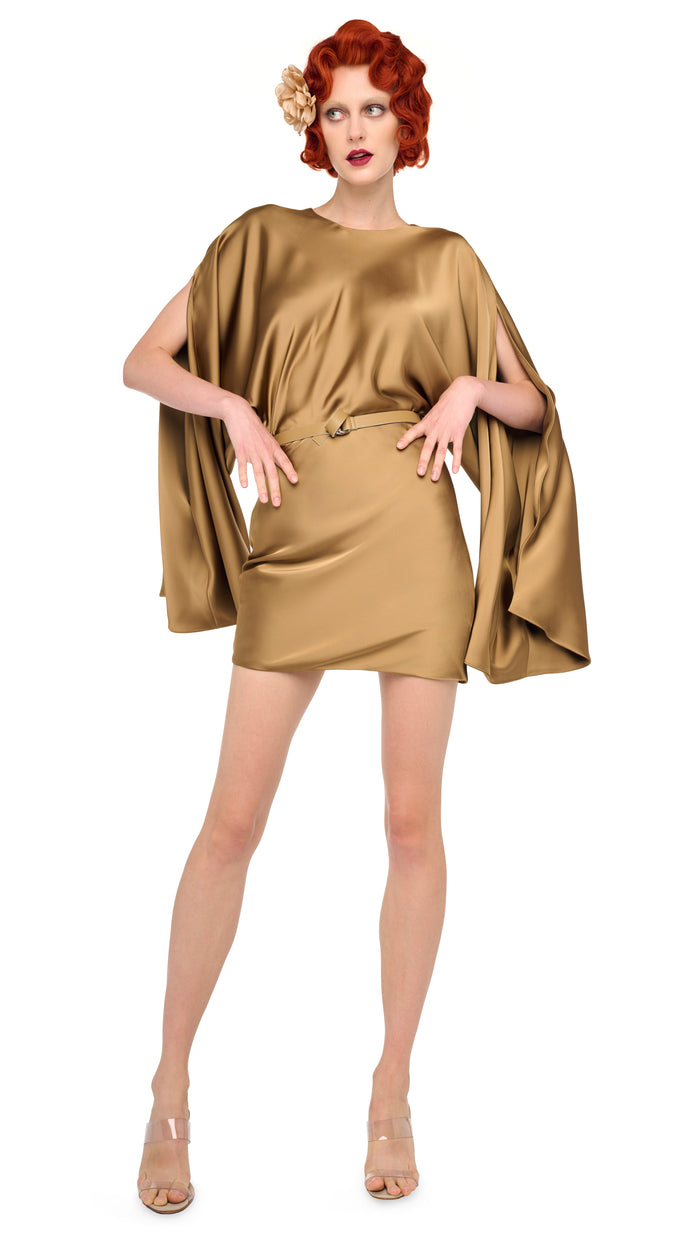 norma kamali REVERSE OBIE MINI DRESS W/ LONG SLEEVE