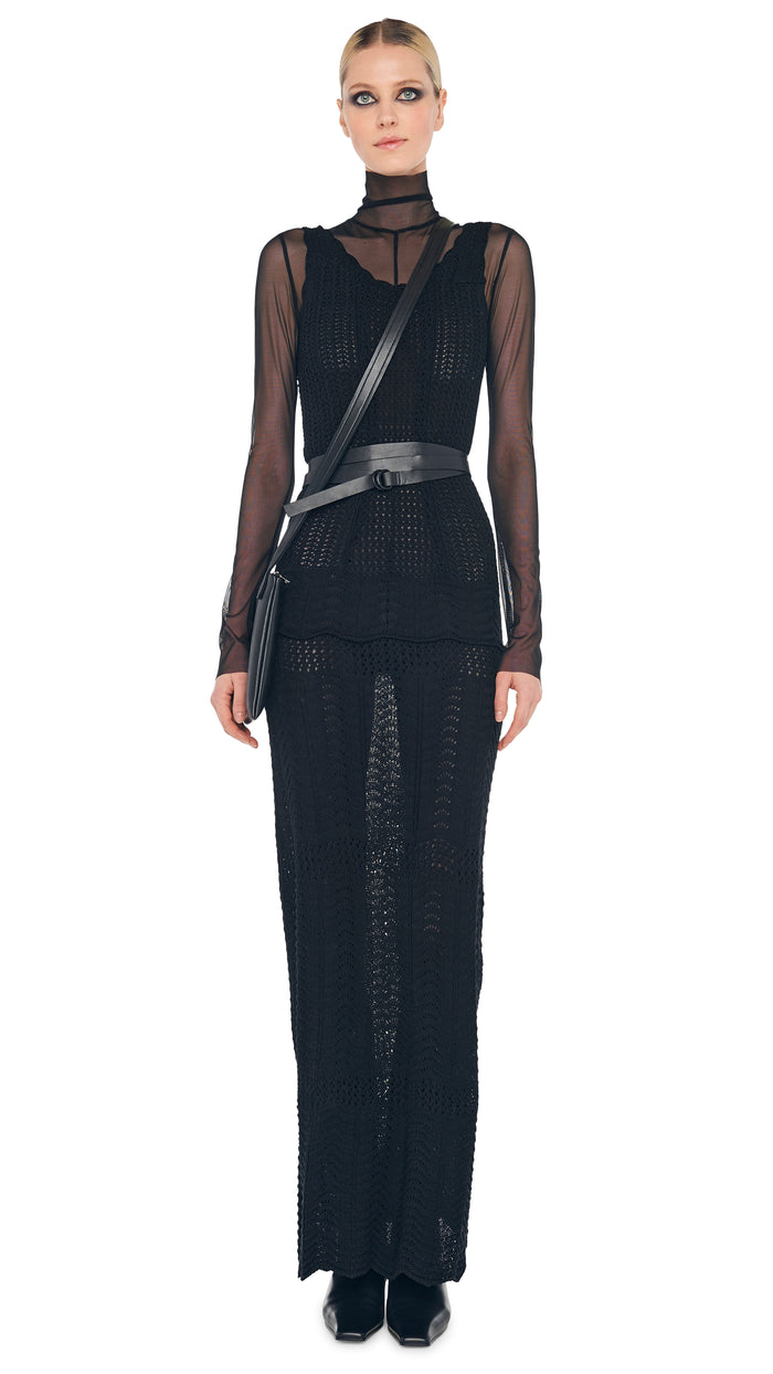 Norma Kamali SCOOP NECK TANK CROCHET LONG DRESS