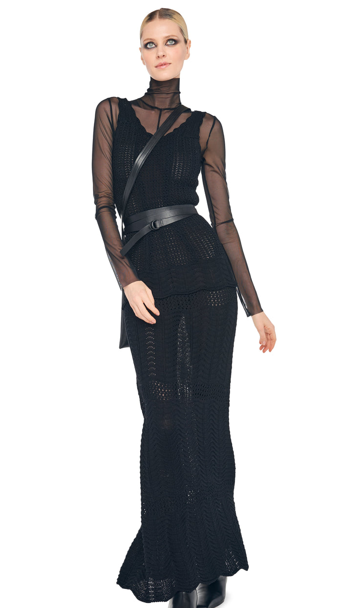 norma kamali SCOOP NECK TANK CROCHET LONG DRESS