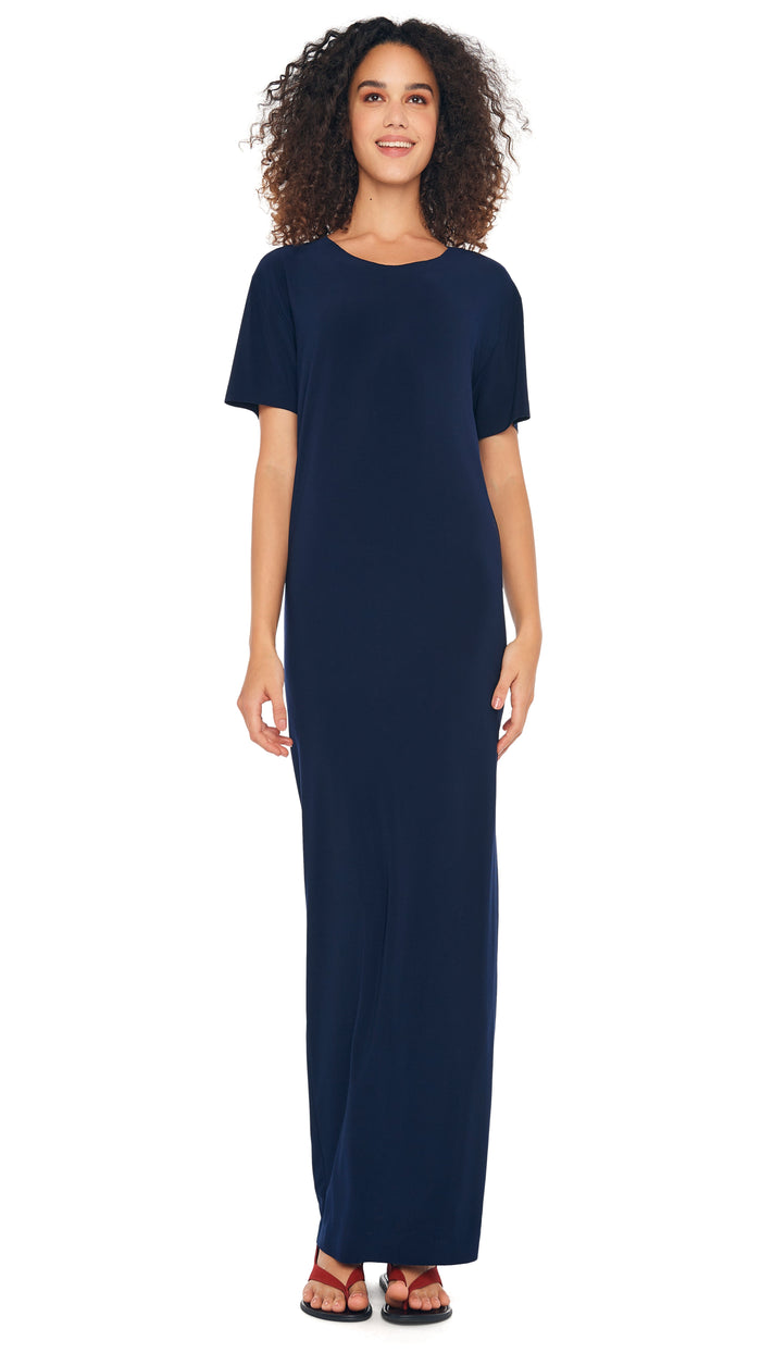 norma kamali SHORT SLEEVE SIDE SLIT GOWN