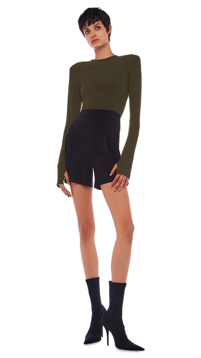 norma kamali SHOULDER PAD LONG SLEEVE CREW TOP