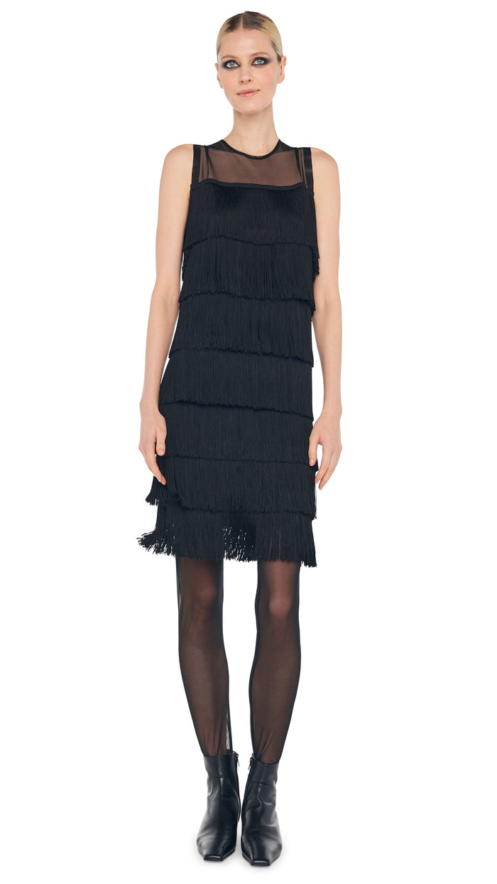Norma Kamali SLEEVELESS ALL OVER FRINGE DRESS
