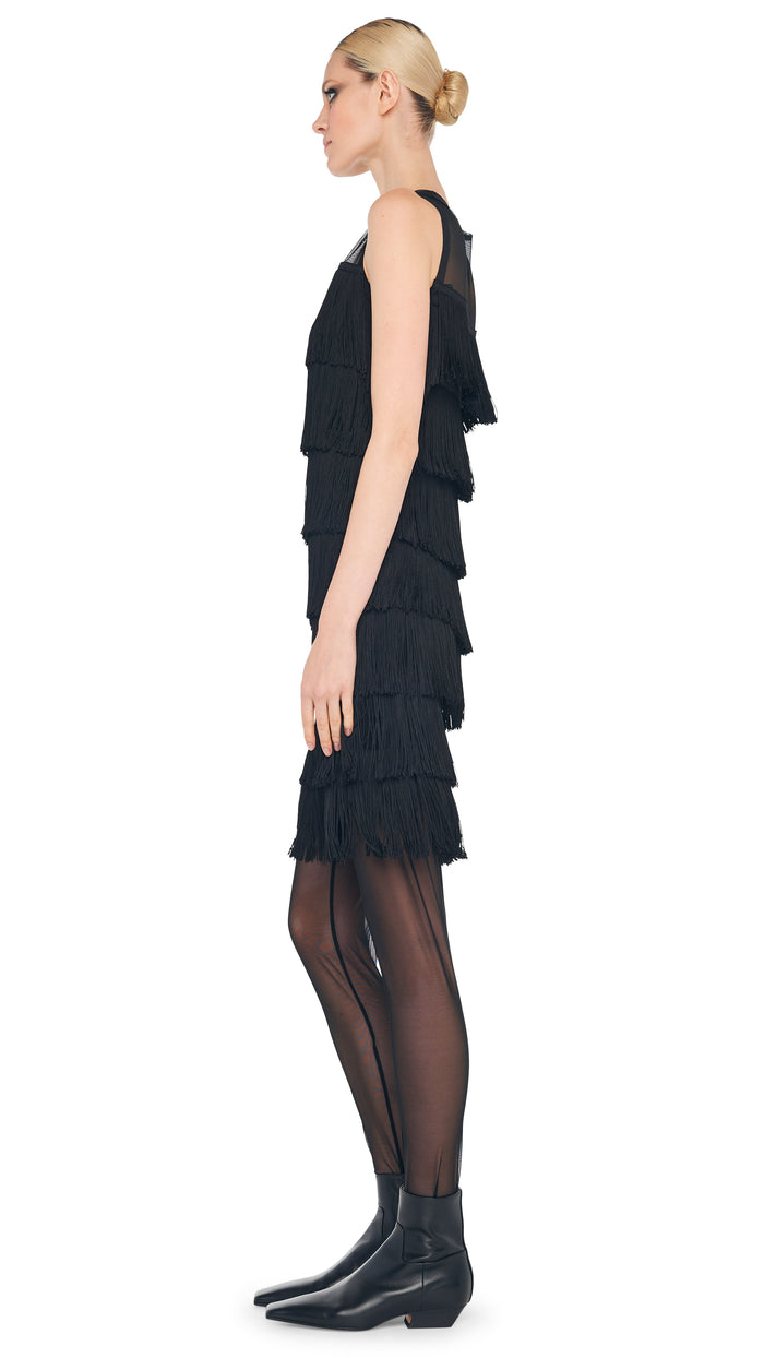 Norma Kamali SLEEVELESS ALL OVER FRINGE DRESS