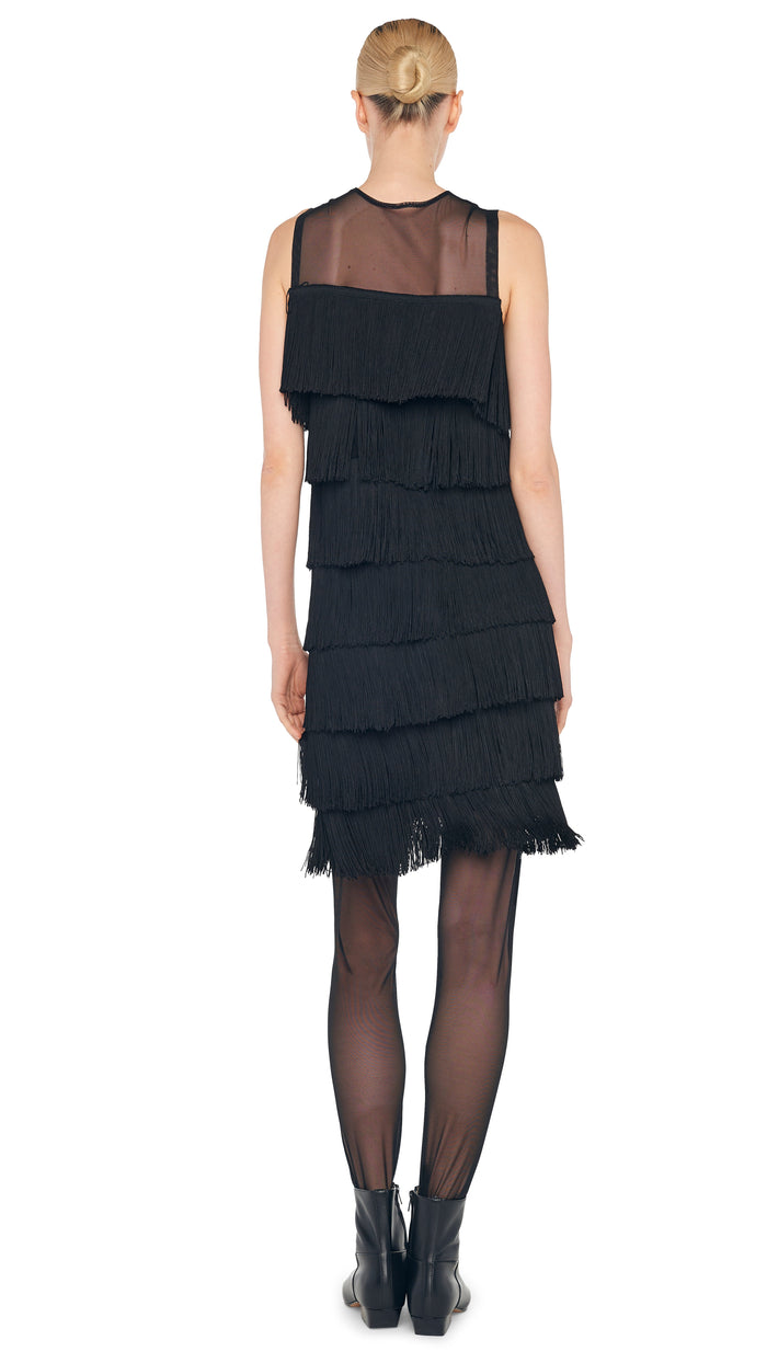 Norma Kamali SLEEVELESS ALL OVER FRINGE DRESS