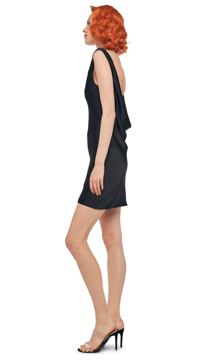 Norma Kamali SLEEVELESS LOW BACK DRAPE MINI DRESS