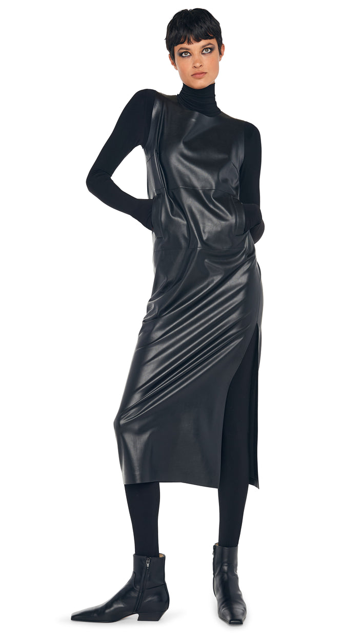 norma kamali SLEEVELESS TAILORED SIDE SLIT DRESS