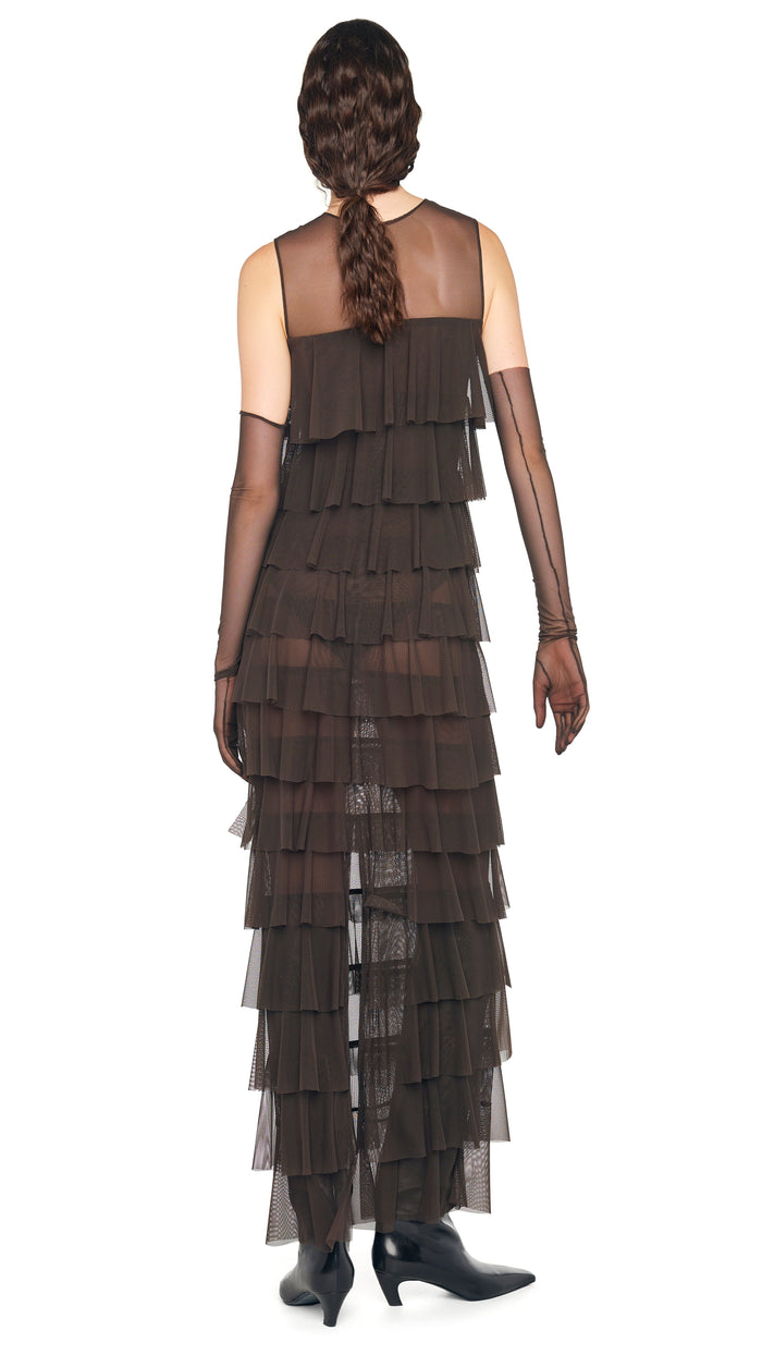 Norma Kamali SLEEVELESS TIERED RUFFLE GOWN