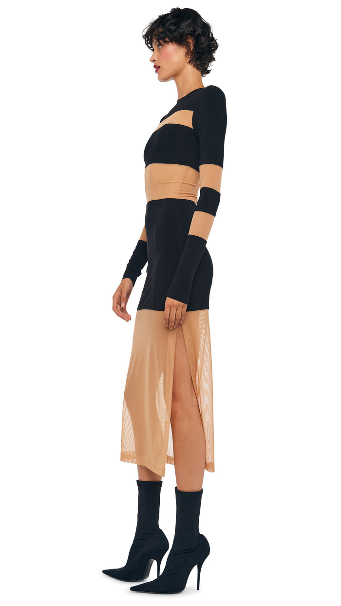 Norma Kamali SPLICED INSERT DRESS TO MIDCALF