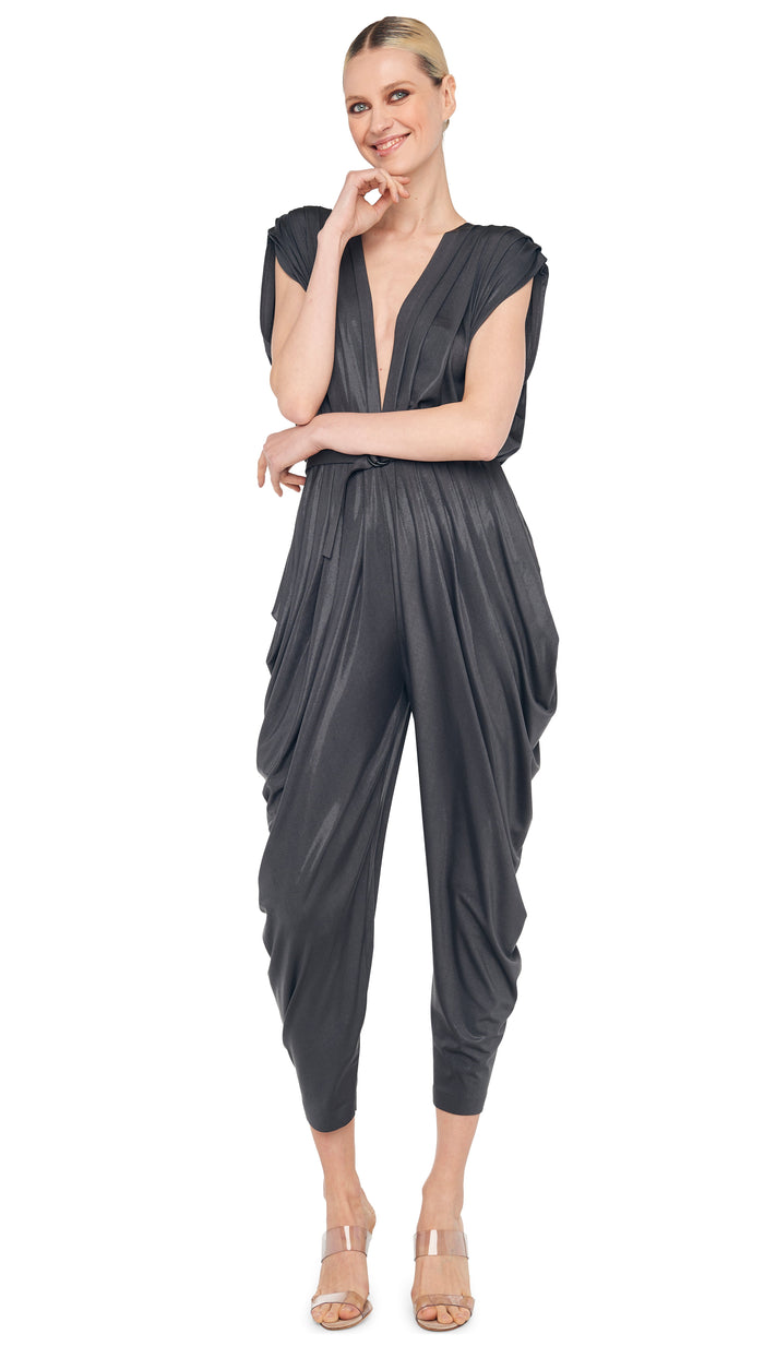 norma kamali SQUARE SLEEVE WATERFALL JUMPSUIT