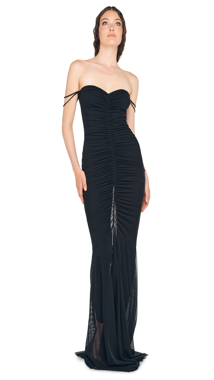 Norma Kamali STRAPLESS SHIRRED FRONT CATSUIT