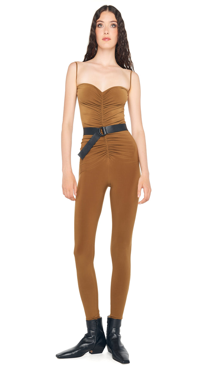 norma kamali STRAPLESS SHIRRED FRONT CATSUIT