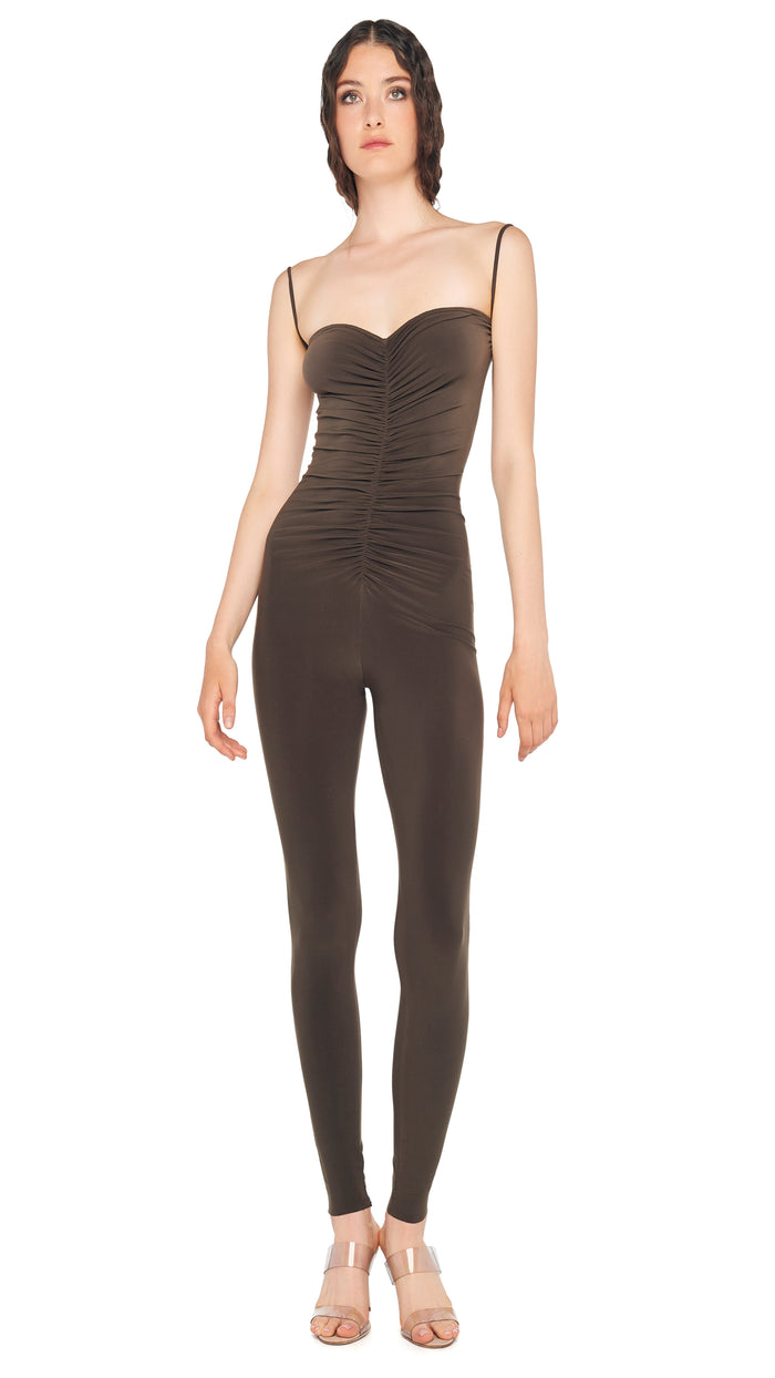 norma kamali STRAPLESS SHIRRED FRONT CATSUIT