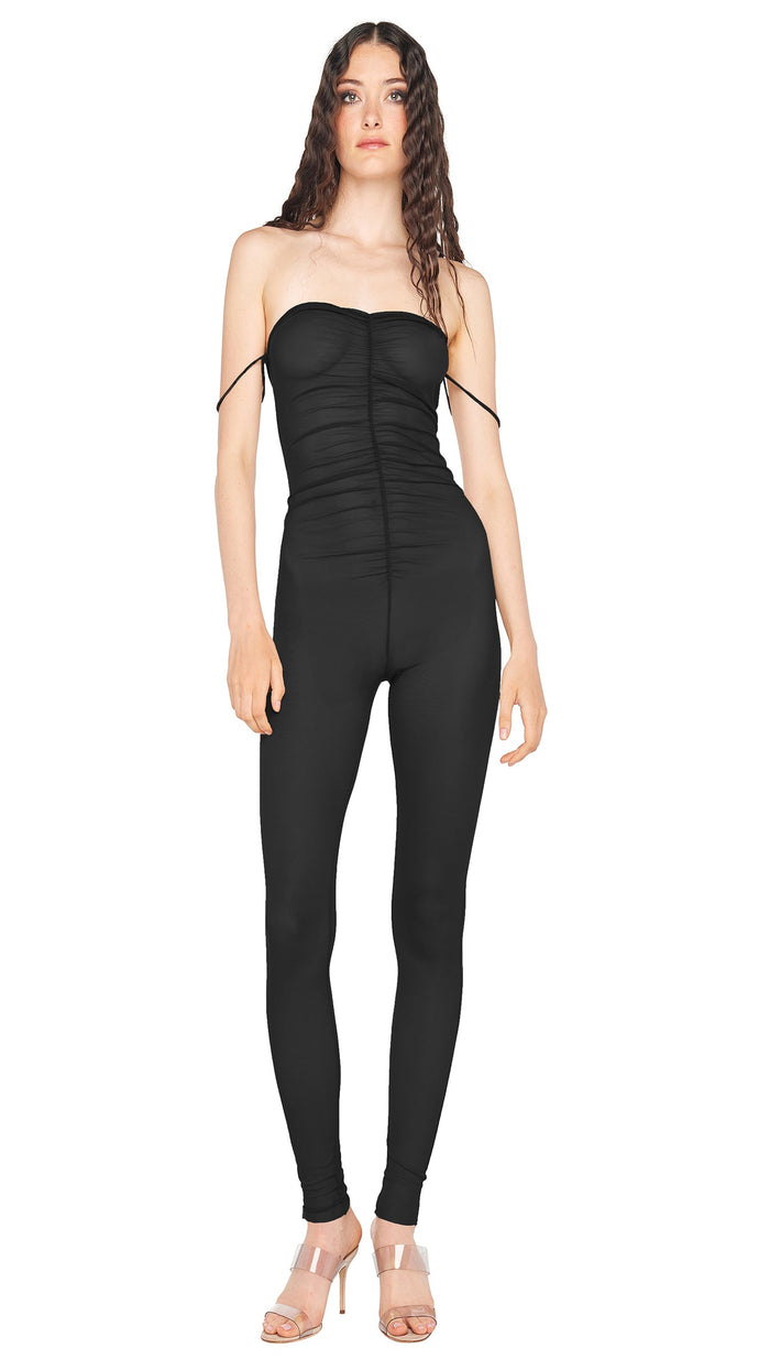norma kamali STRAPLESS SHIRRED FRONT CATSUIT