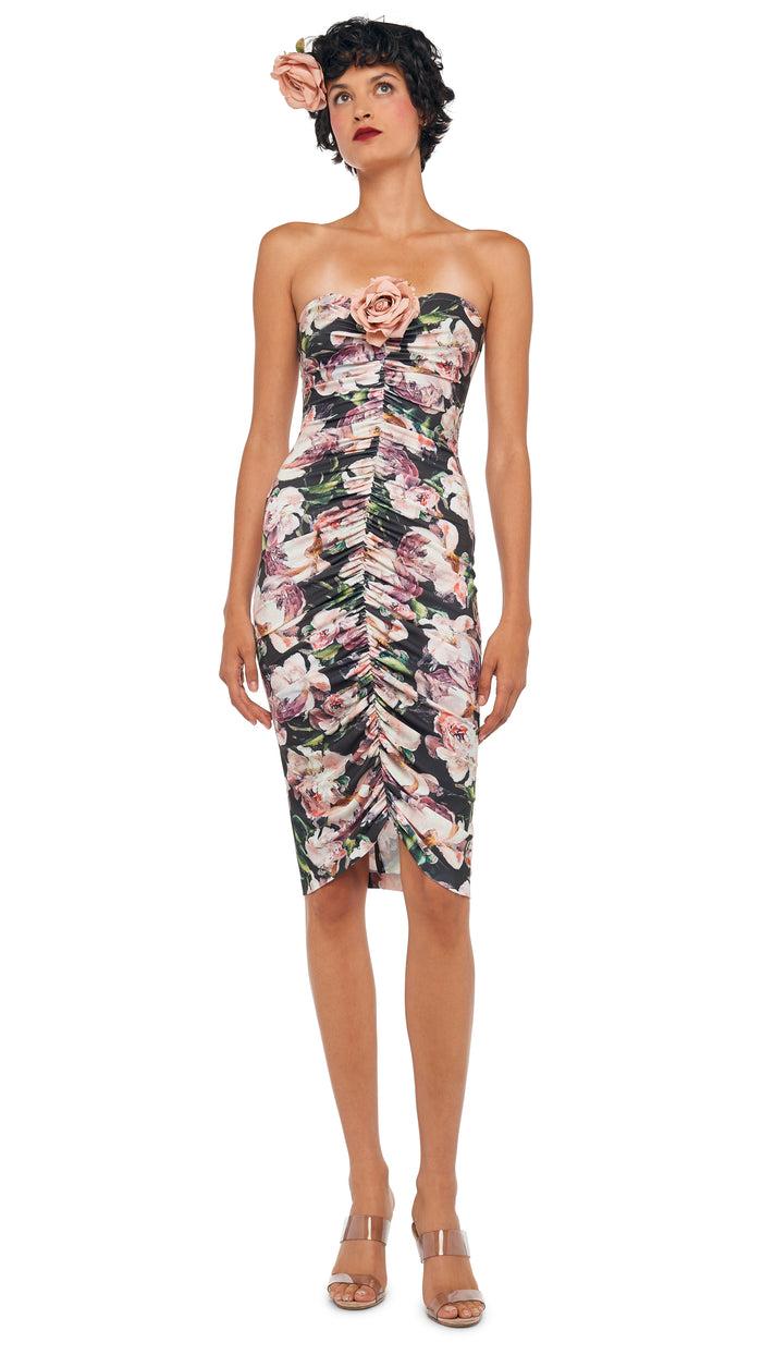 Norma Kamali STRAPLESS SHIRRED FRONT DRESS