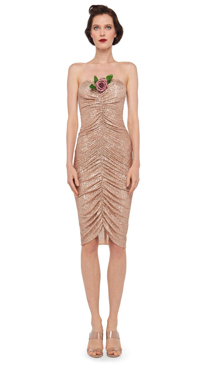 Norma Kamali STRAPLESS SHIRRED FRONT DRESS