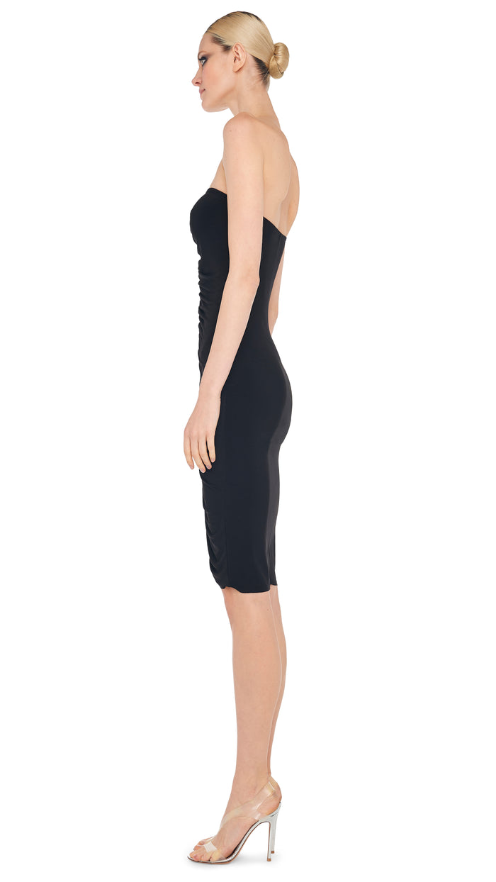 Norma Kamali STRAPLESS SHIRRED FRONT DRESS TO KNEE